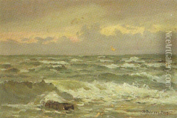 Flutwellen Im Abendlicht, Nordsee Oil Painting - Heinrich Petersen-Flensburg