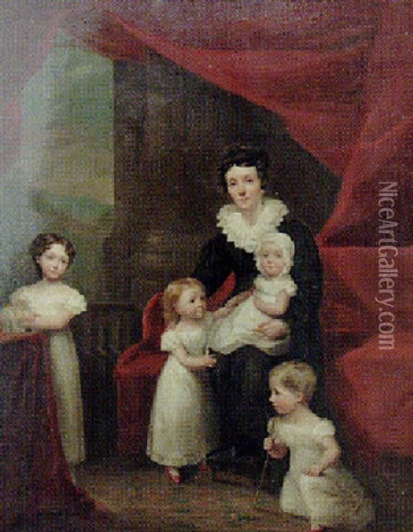 Portrait Of A Lady With Her Children Oil Painting - George C. Watson