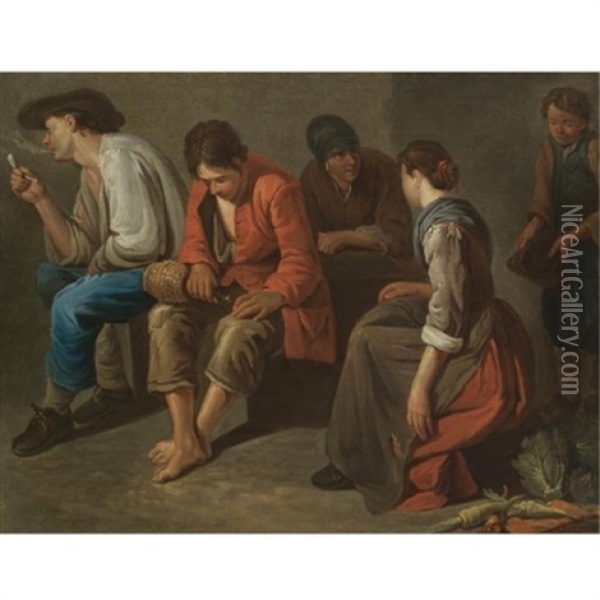 A Study Of A Tavern Interior With Peasants Drinking And Smoking Oil Painting - Giacomo Ceruti