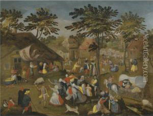 A Village Kermesse On St. George's Day Oil Painting - Marten Van Cleve