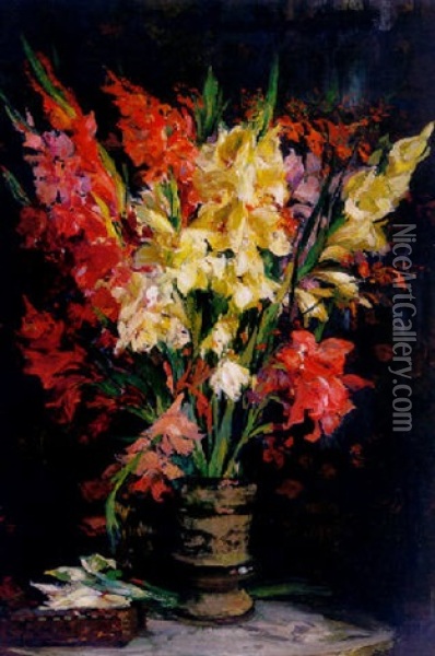 Gladioli Oil Painting - Jacques-Emile Blanche