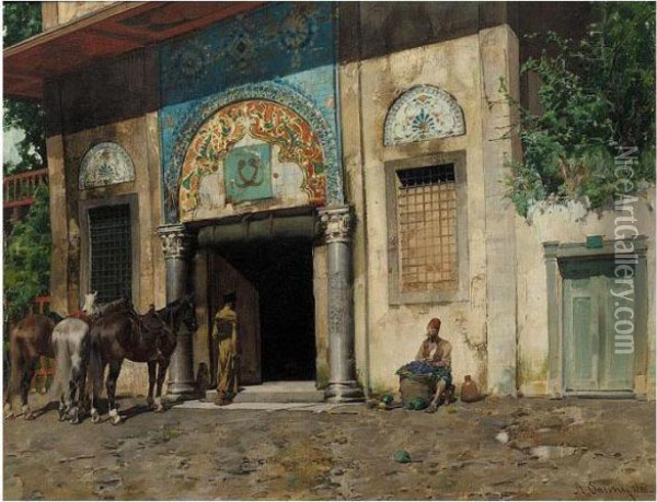 The Ottoman Portico Oil Painting - Alberto Pasini