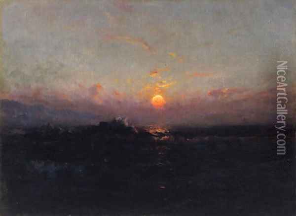 At Cook Inlet, Sunset Oil Painting - Sidney Laurence