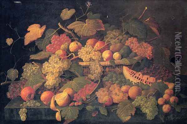 Still Life: An Abundance of Fruit Oil Painting - Severin Roesen