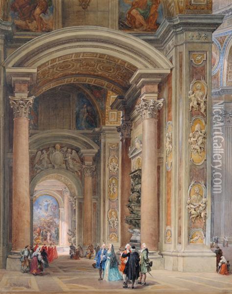 L'interno Della Basilica Di San Pietro Oil Painting - Louis Haghe
