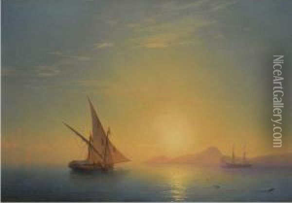 Sunset Over Ischia Oil Painting - Ivan Konstantinovich Aivazovsky
