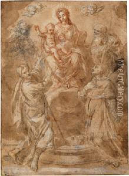 Madonna Mit Kind Und Heiligen Oil Painting - Francesco Stringa