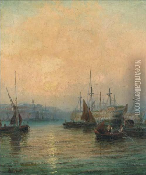 Hulks In The Medway At Dusk Oil Painting - William A. Thornley Or Thornber