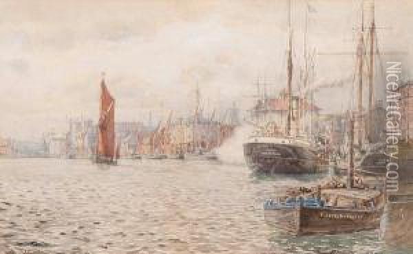 Ipswich Docks Oil Painting - Henry Robertson