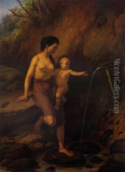Mere Et Enfant A La Source (mother And Child At The Source) Oil Painting - Jan Daniel Beynon