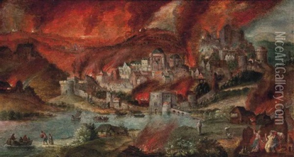 Sodom And Gomorrah Oil Painting - Herri met de Bles