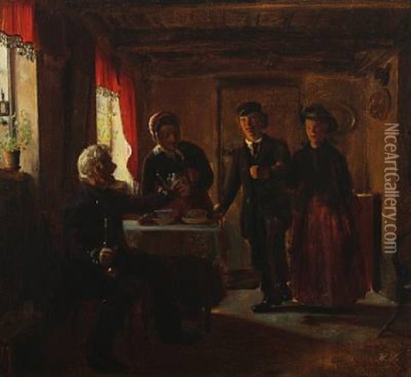 Forlovelsen (the Engagement) Oil Painting - Hermann Carl Siegumfeldt