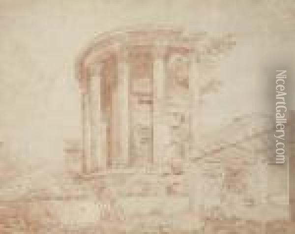 Le Temple De Vesta A Tivoli Oil Painting - Hubert Robert