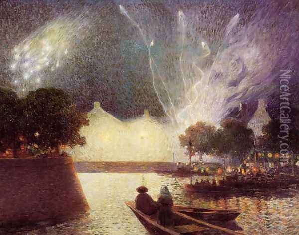 Fireworks over the Port Oil Painting - Ferdinand Loyen Du Puigaudeau