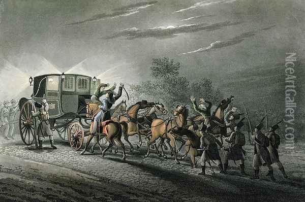 The Capture of Bonaparte's Carriage, Paper and Treasure by Major von Keller, Waterloo, 18th June 1815 Oil Painting - John Heaviside Clark