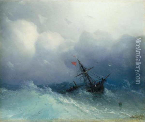 Shipwreck On Stormy Seas Oil Painting - Ivan Konstantinovich Aivazovsky