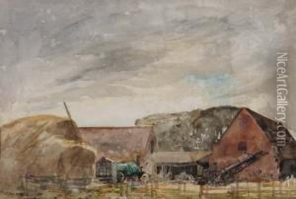 Threshing Oil Painting - Alfred William Rich