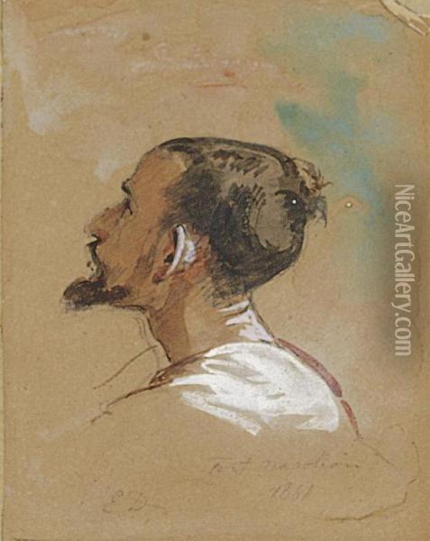 Study Of A Man Seen From Behind Oil Painting - Eugene Delacroix