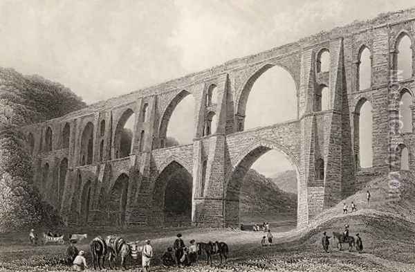 Aqueduct of the Emperor Valens, near Pyrgo, Turkey Oil Painting - William Henry Bartlett