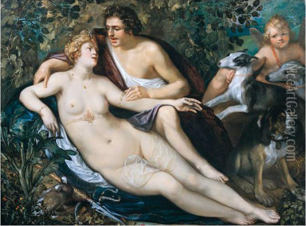 Venus And Adonis Oil Painting - Frans Badens