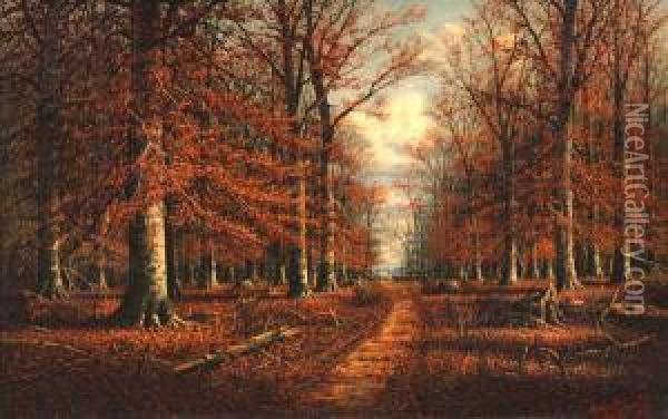 Path Through A Southern Indiana Beech Woods Oil Painting - William Mckendree Snyder