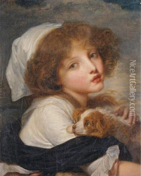 Young Girl With A Spaniel Oil Painting - Jean Baptiste Greuze