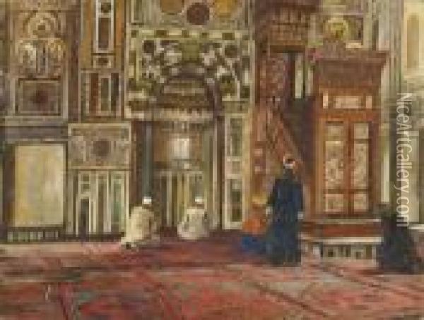 Kairo - Andacht In Der Moschee. Oil Painting - Georg Macco