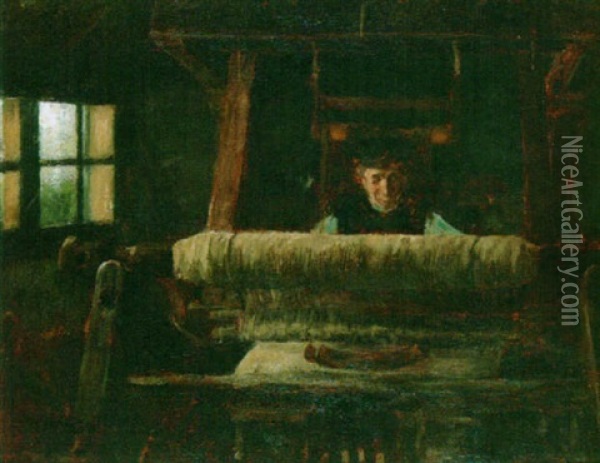 The Weaver Oil Painting - Mozes Cohen
