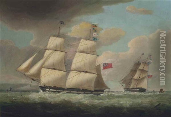 The Retrench, Captain Wilson, In Two Positions In The Channel, Off Dover Oil Painting - George Webster