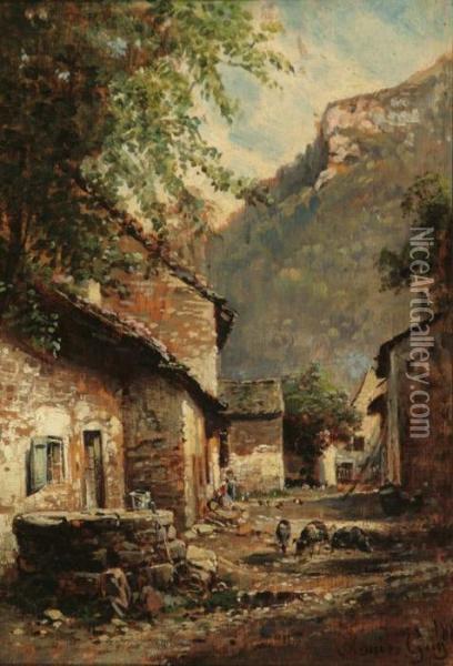 Rural Landscape With Pigs Oil Painting - Jean-Baptiste-Louis Guy