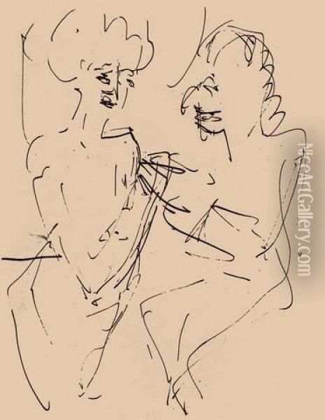 Zwei Frauen Im Gesprach Oil Painting - Ernst Ludwig Kirchner