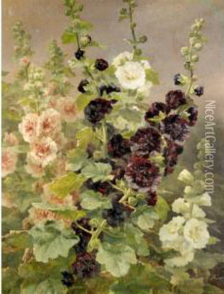 Holly Hocks Oil Painting - Anthonie, Anthonore Christensen