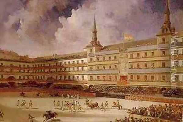 Bullfight in the Plaza Mayor in Madrid during the Celebrations for the Marriage of the Duke of Montpensier Oil Painting - Pharamond Blanchard