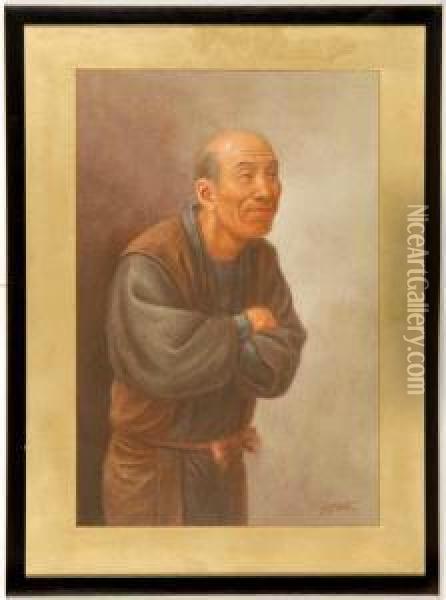 Depicting A Smiling Man With Folded Arms Oil Painting - Hosui Yamamoto
