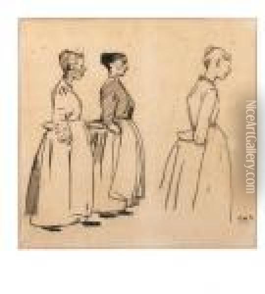 Three Women - A Study Oil Painting - George Hendrik Breitner
