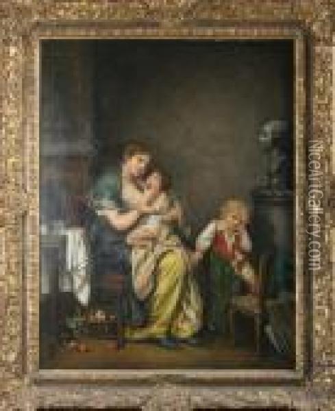 Babtiste Interior Med Moder Och Barn Oil Painting - Jean Baptiste Greuze