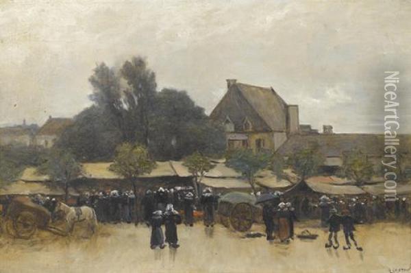 Markt In Der Bretagne. Oil Painting - Gustave Castan