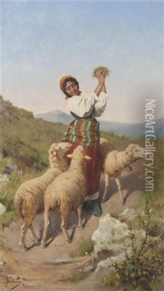 Shepherdess With Sheep Oil Painting - Francesco Ballesio