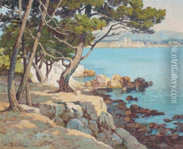 Vue Sur Antibes Depuis La Pointe Du Bacon Oil Painting - Emile Robert