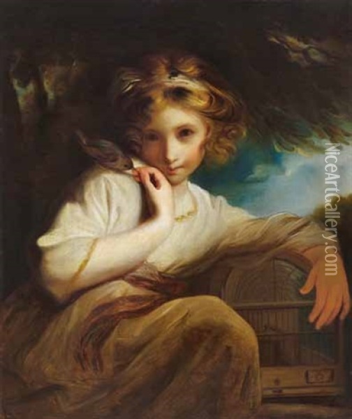 Kleines Madchen Mit Vogelbauer Und Kleinem Vogelauf Ihrer Schulter Oil Painting - Jean Baptiste Greuze