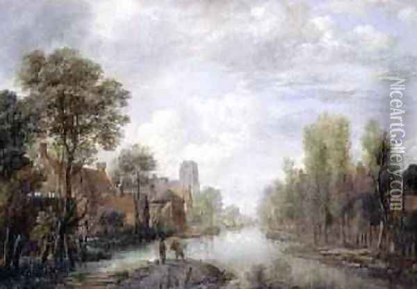 Landscape with a canal Oil Painting - Aert van der Neer