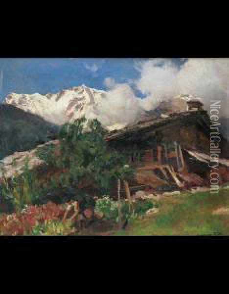 Paesaggio Montano Con Baita Oil Painting - Riccardo Galli