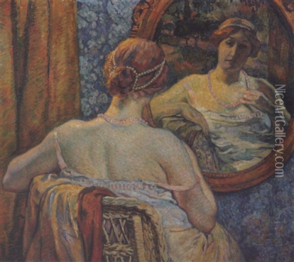 Femme Au Miroir Oil Painting - Theo van Rysselberghe