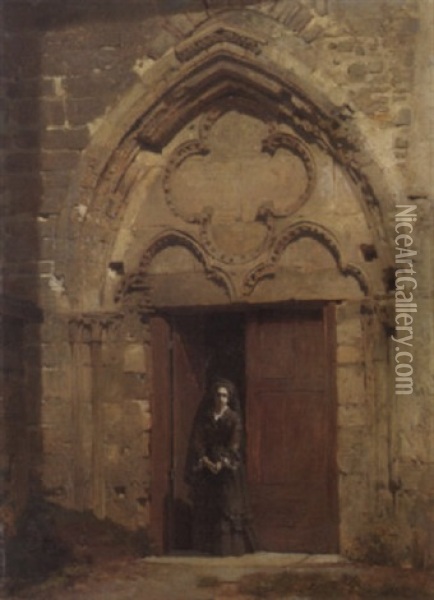 Porte D'eglise Oil Painting - Jean-Baptiste-Arthur Calame