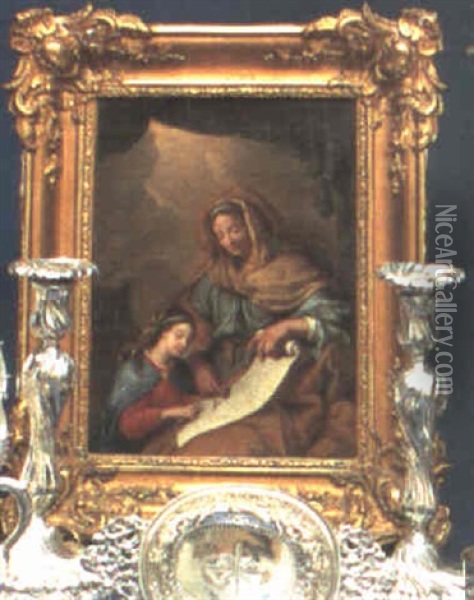 Sainte Anne Apprenant A Lire A Sa Fille La Vierge Marie     Enfant Oil Painting - Carlo Cignani