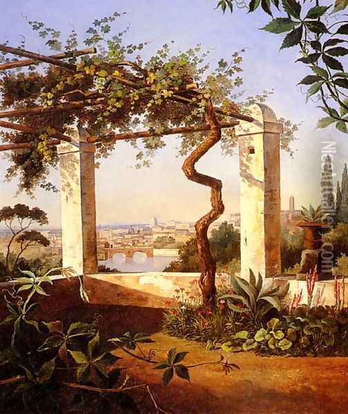 A Terrace With Rome Beyond Oil Painting - Maria Knull