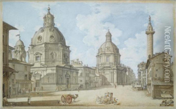 A View Of Rome With The Madonna 
Di Loreto And The Santa Maria, With Traian's Column To The Right Oil Painting - Francesco Panini