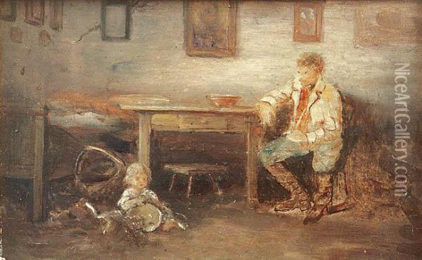 W Wiejskiej Izbie - Szkic Obrazu Oil Painting - Franciszek, Franz Ejsmond