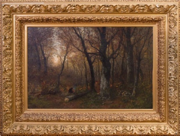 Woodcutter In A Forest Oil Painting - Georg Oeder