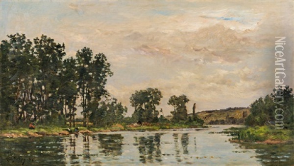 A French River Landscape Oil Painting - Hippolyte Camille Delpy